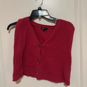 Red Ribbed Button-Up Sweater